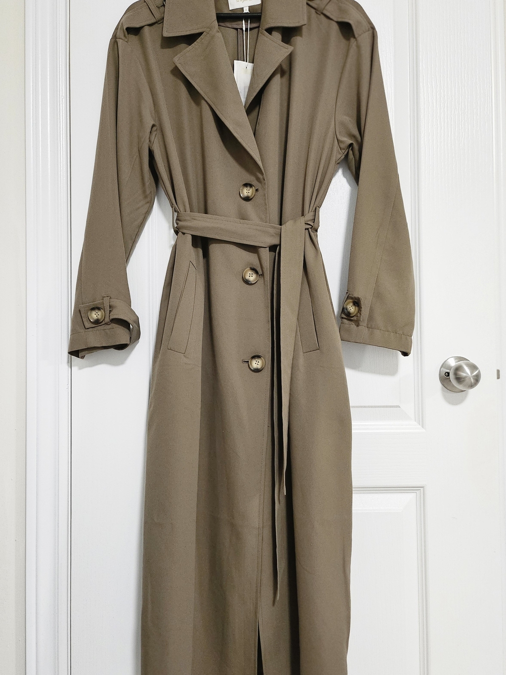 ONLY Womens Trench Coat - Taupe Belted Long Coat